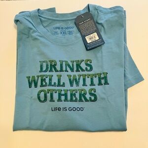 Men’s Life is Good Drinks Well with Others Blue Crusher Tee Sz XXL